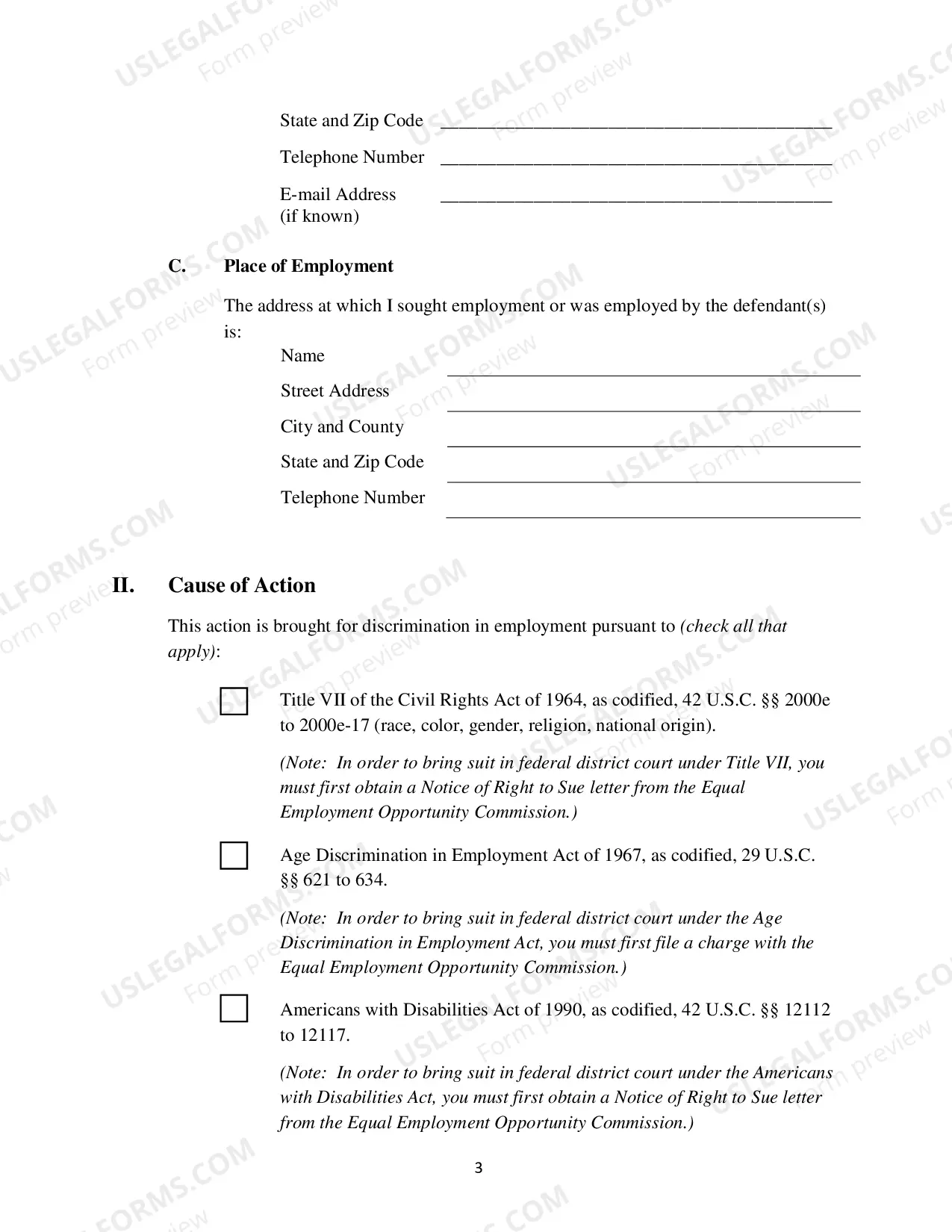 Preview Civil Complaint - Employment Discrimination
