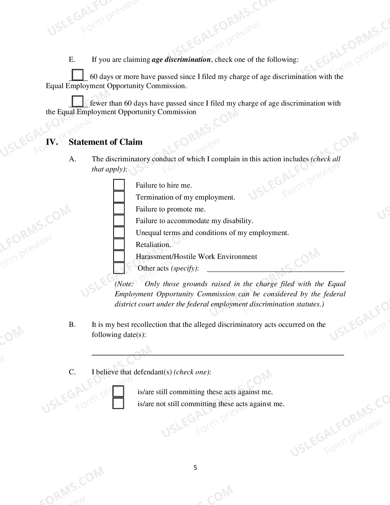 Preview Civil Complaint - Employment Discrimination