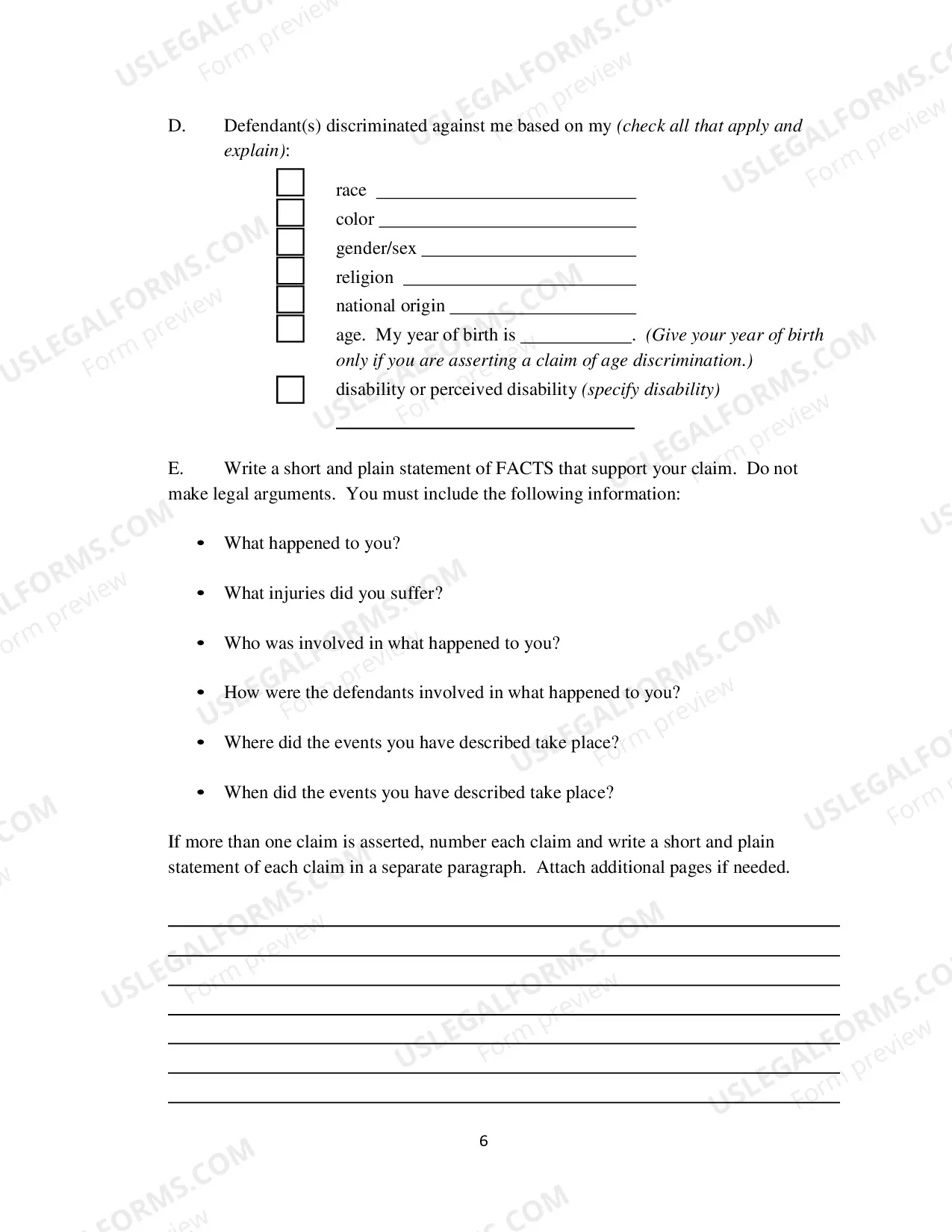 Preview Civil Complaint - Employment Discrimination