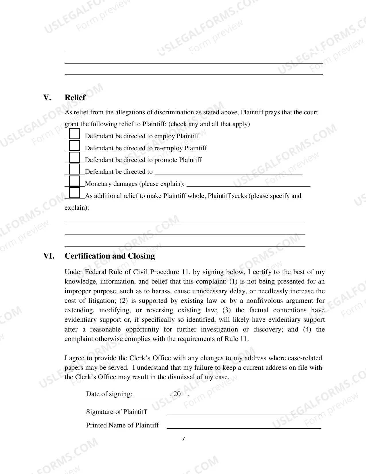 Preview Civil Complaint - Employment Discrimination