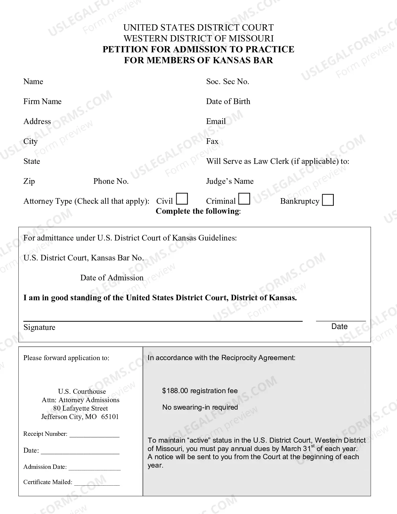 Preview Petition for Admission - USDC/USBC - KS Reciprocity Packet