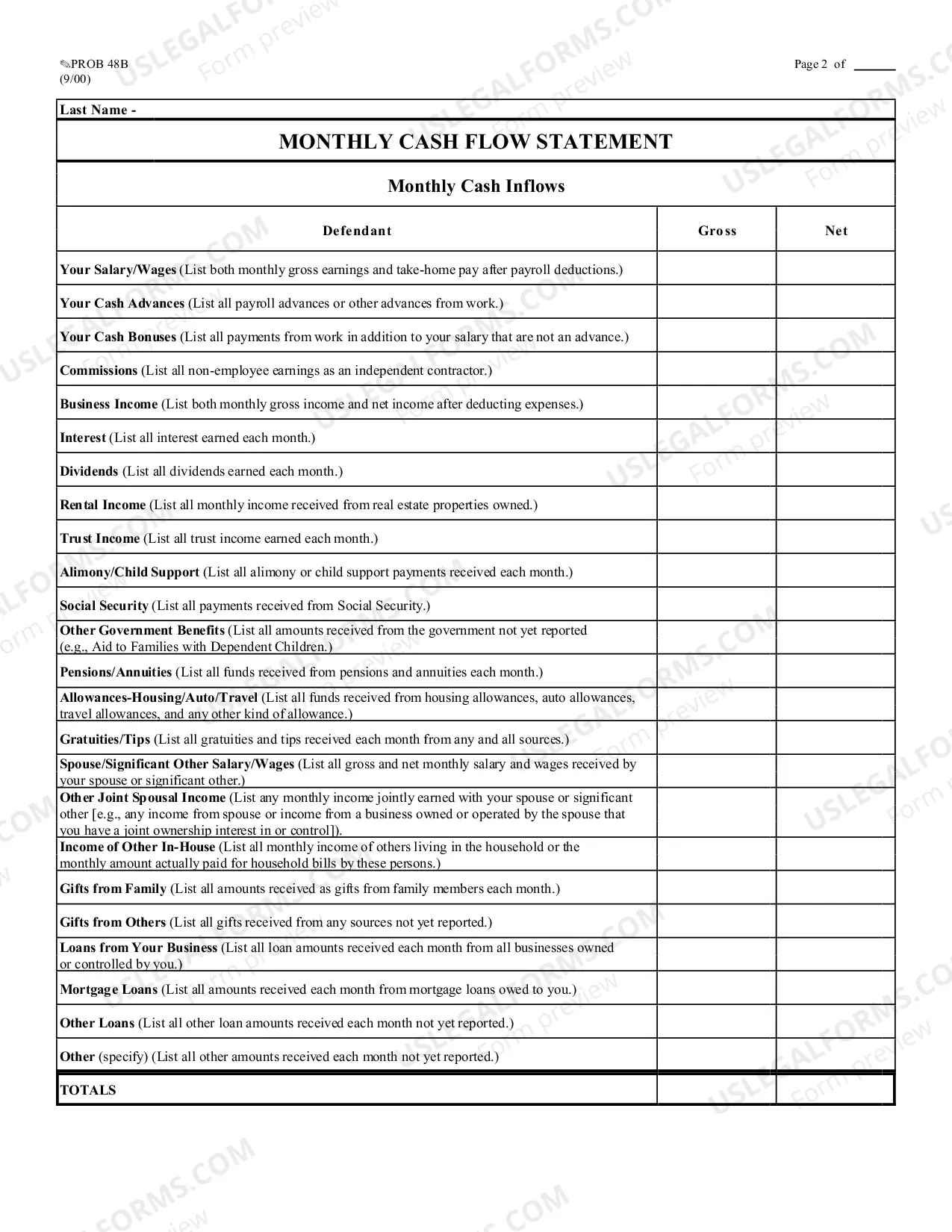 Preview Monthly Cash Flow Statement