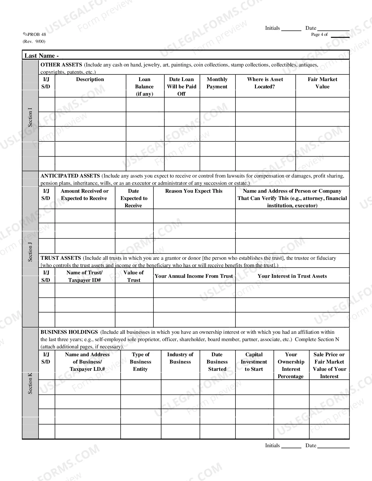 Preview Net Worth Statement (Long Form)