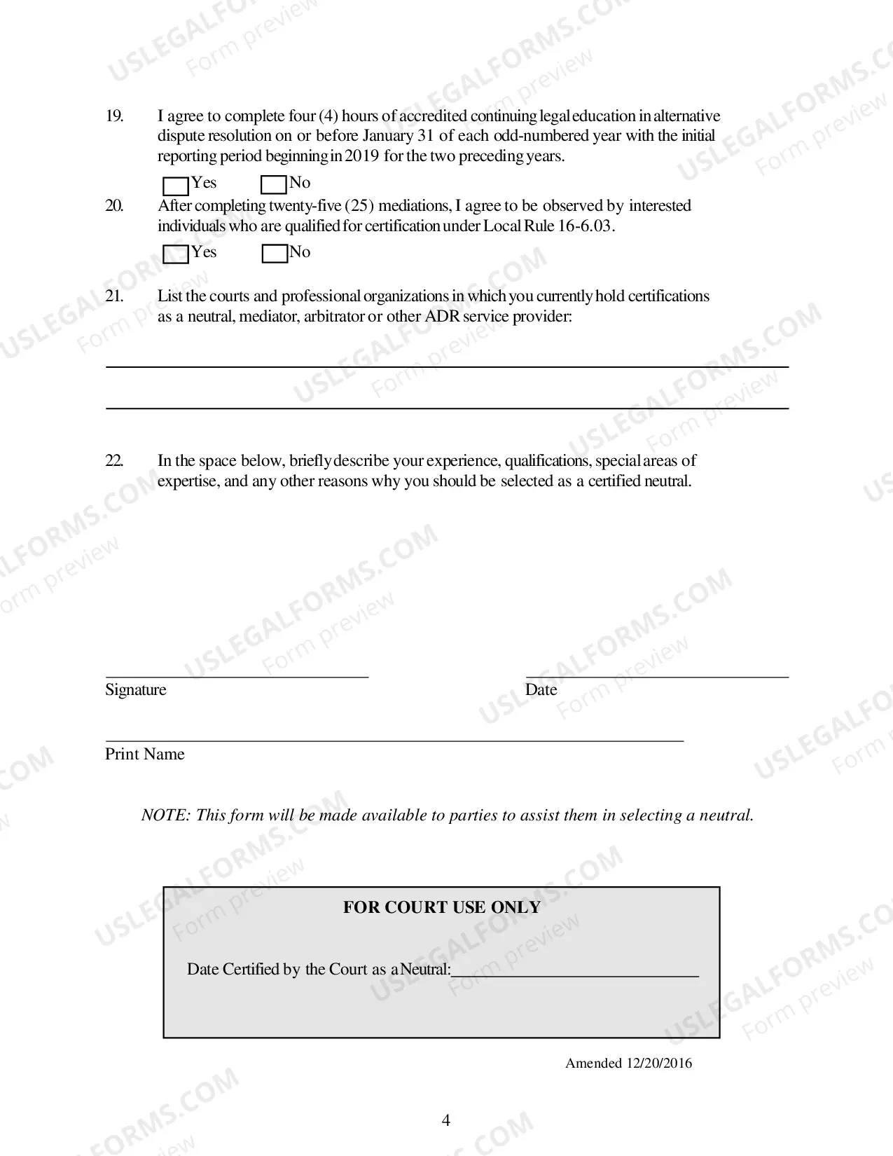 Preview Neutrals Application Form