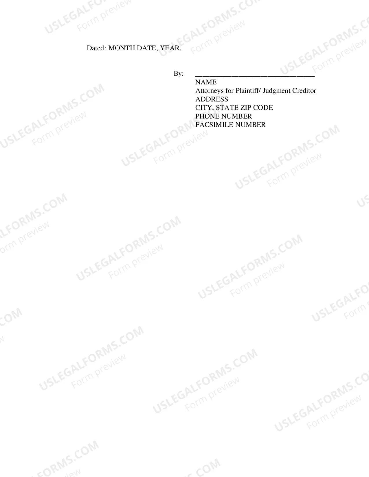 Preview Notice of Execution (Writ of Execution)
