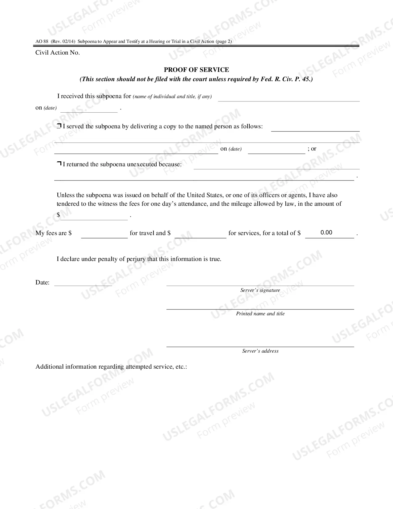 Preview Subpoena To Appear and Testify At A Hearing Or Trial in A Civil Action