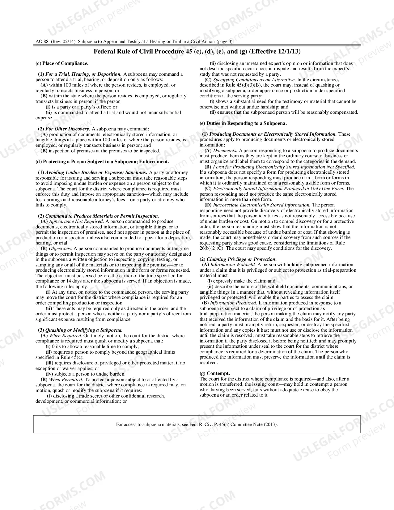 Preview Subpoena To Appear and Testify At A Hearing Or Trial in A Civil Action