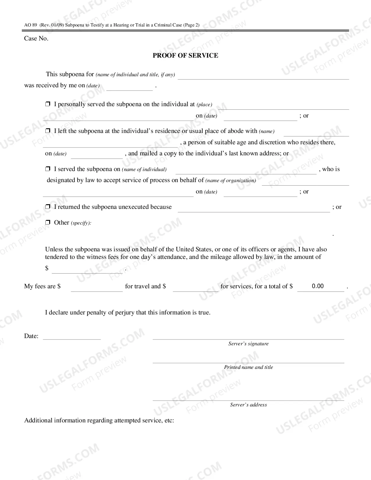 Preview Subpoena to Testify at a Hearing or Trial in a Criminal Case