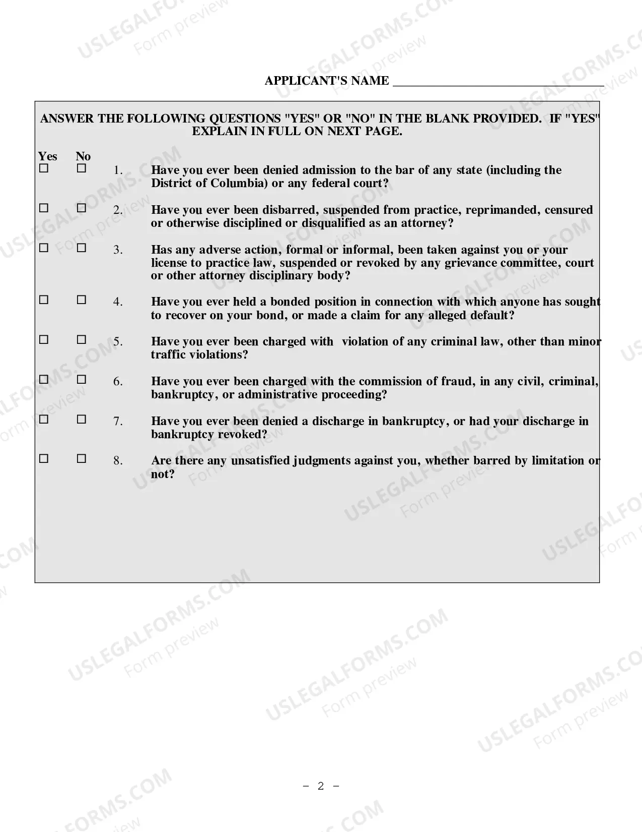 Preview Application for Admission to Practice Law - MOED
