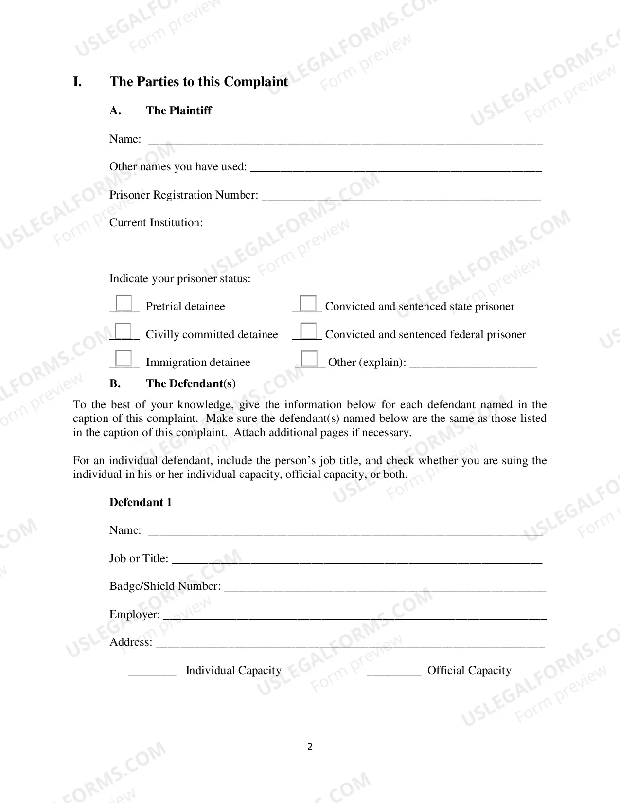 Preview Prisoner Civil Rights Complaint Under 42 USC 1983