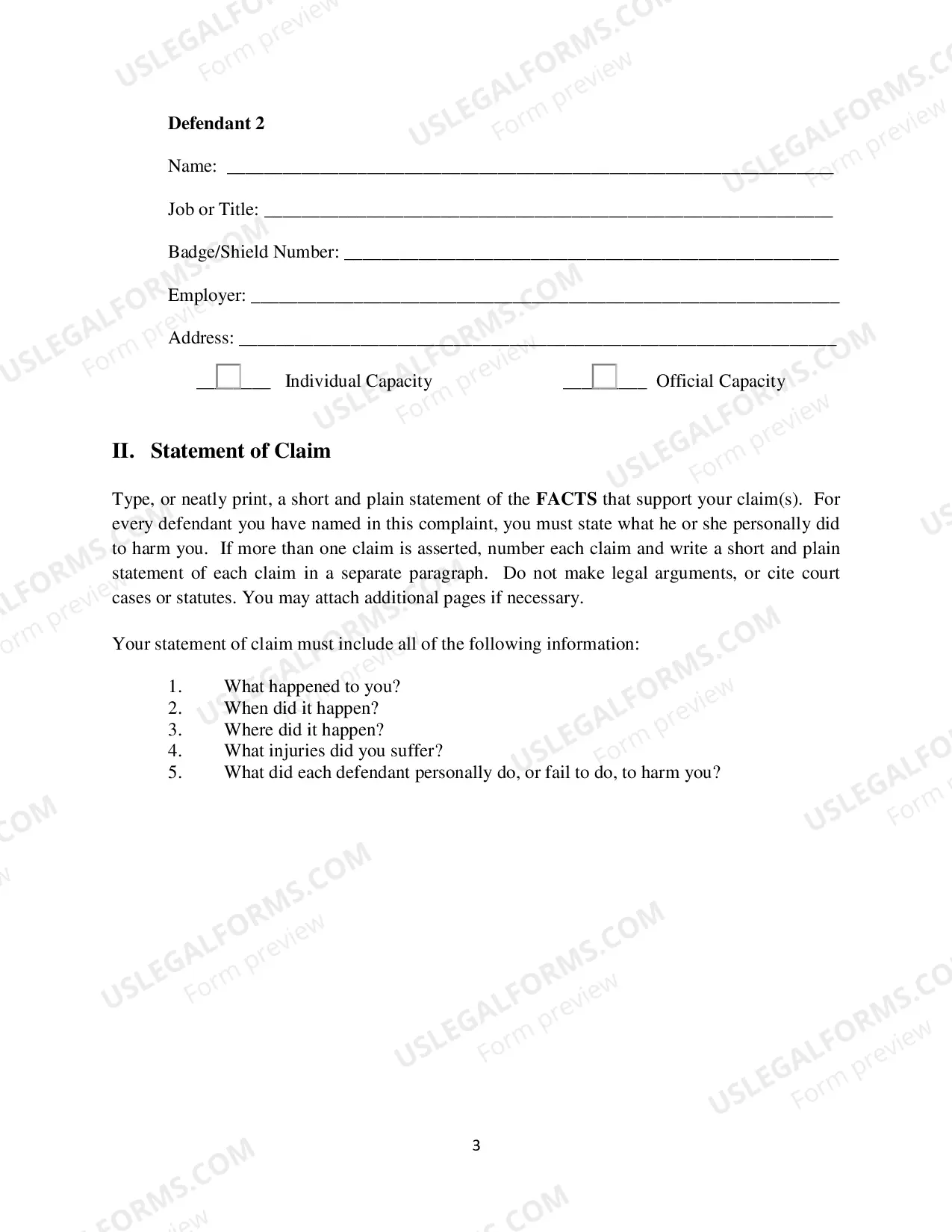 Preview Prisoner Civil Rights Complaint Under 42 USC 1983