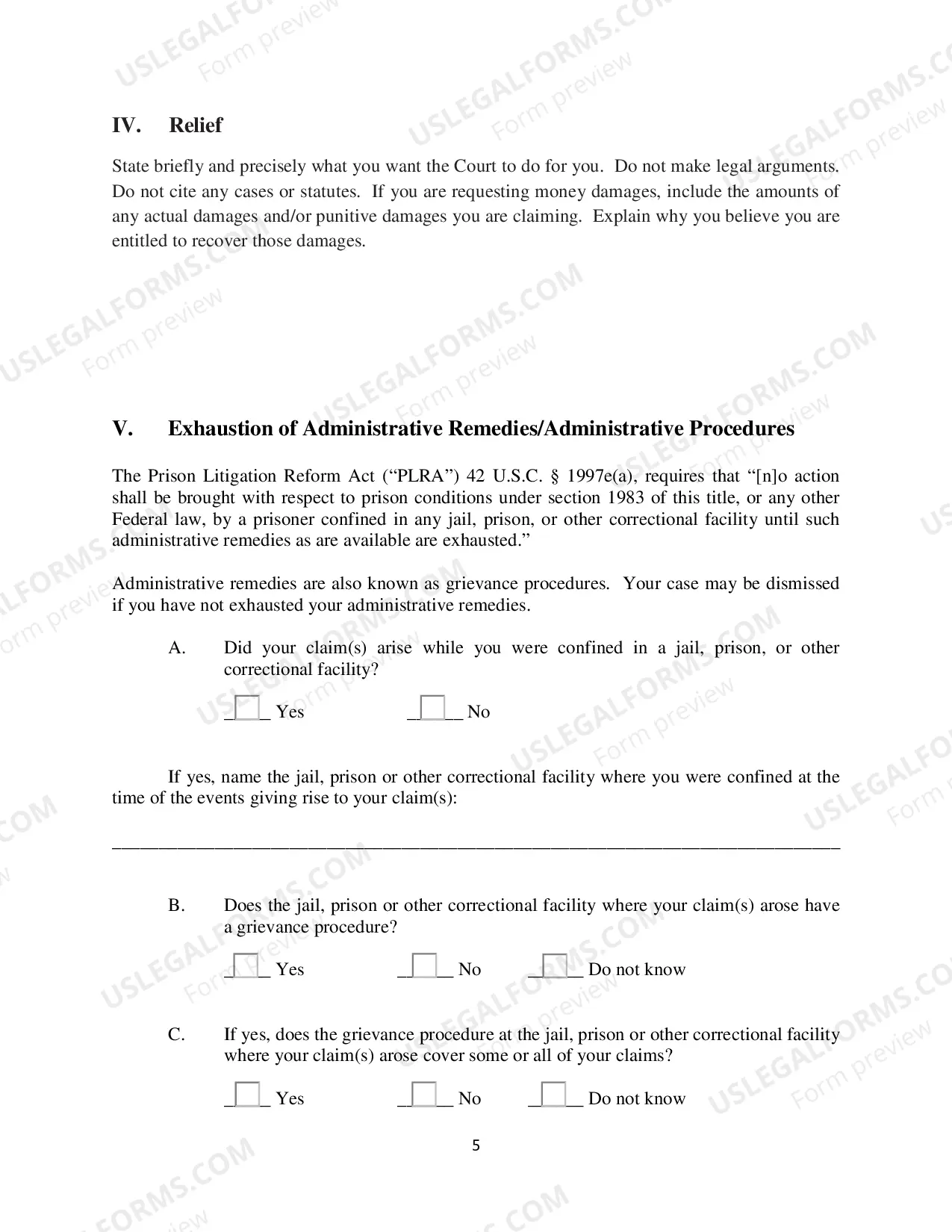 Preview Prisoner Civil Rights Complaint Under 42 USC 1983