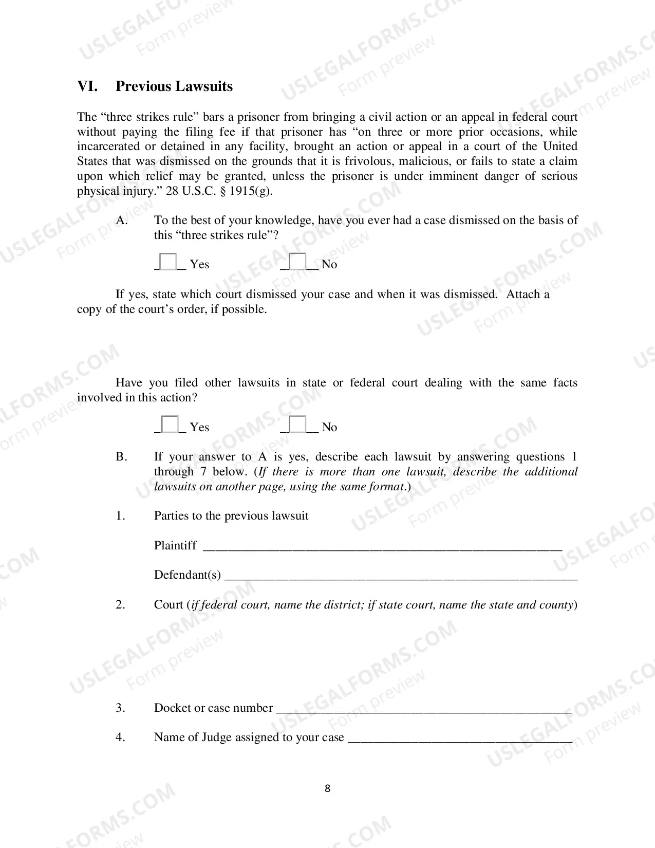 Preview Prisoner Civil Rights Complaint Under 42 USC 1983