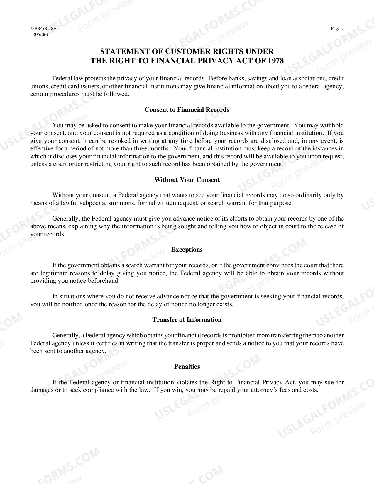 Preview Customer Consent for Authorization for Access to Financial Records Presentence