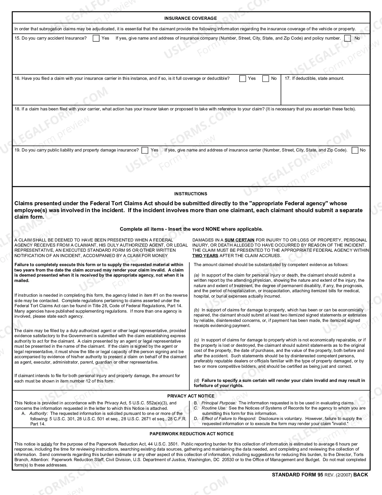 Preview Claim for Damage, Injury or Death