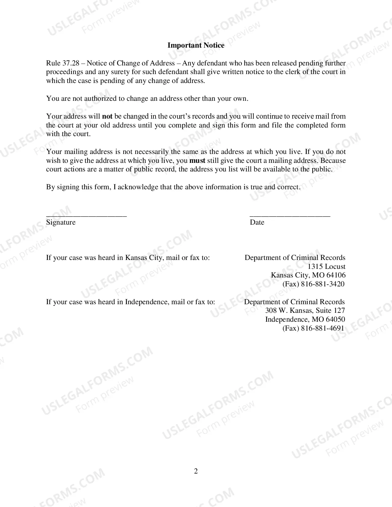 Preview Change of Address Form