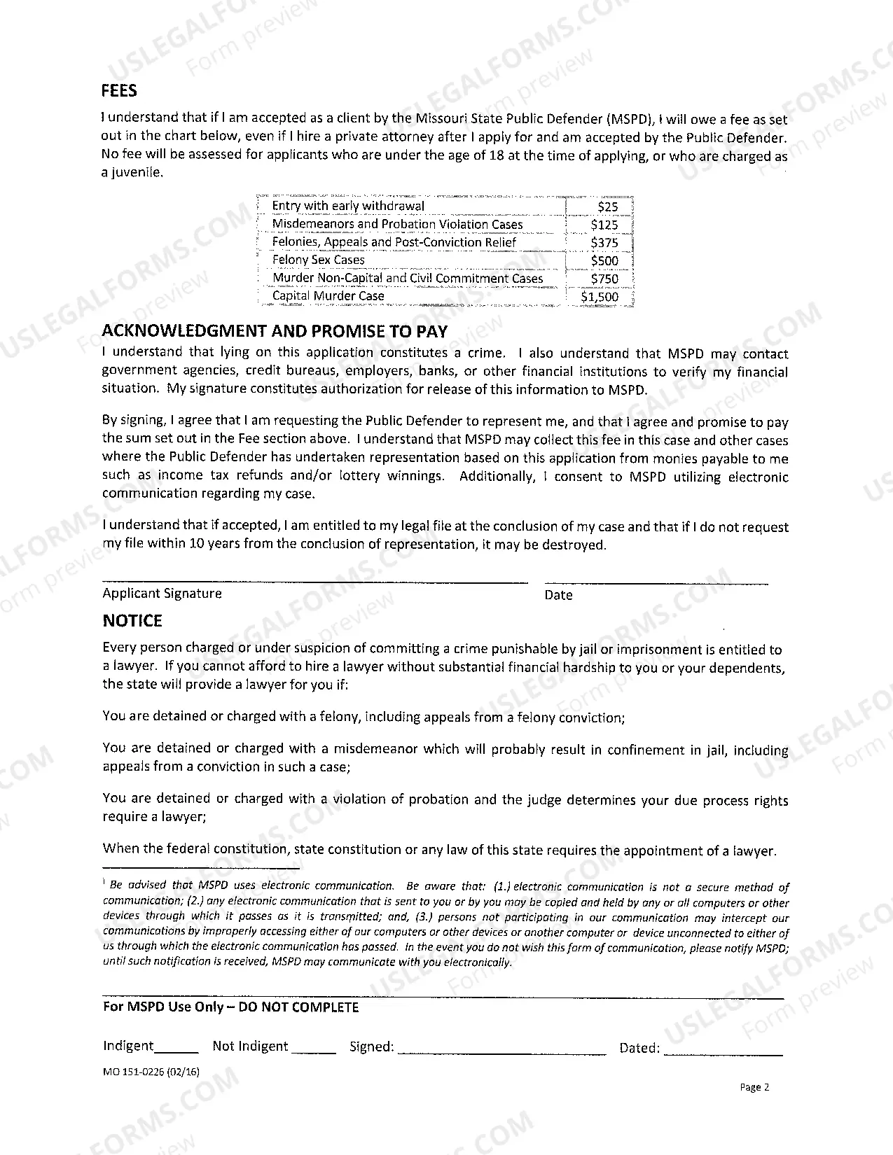Preview Application and Affidavit for Public Defender Services
