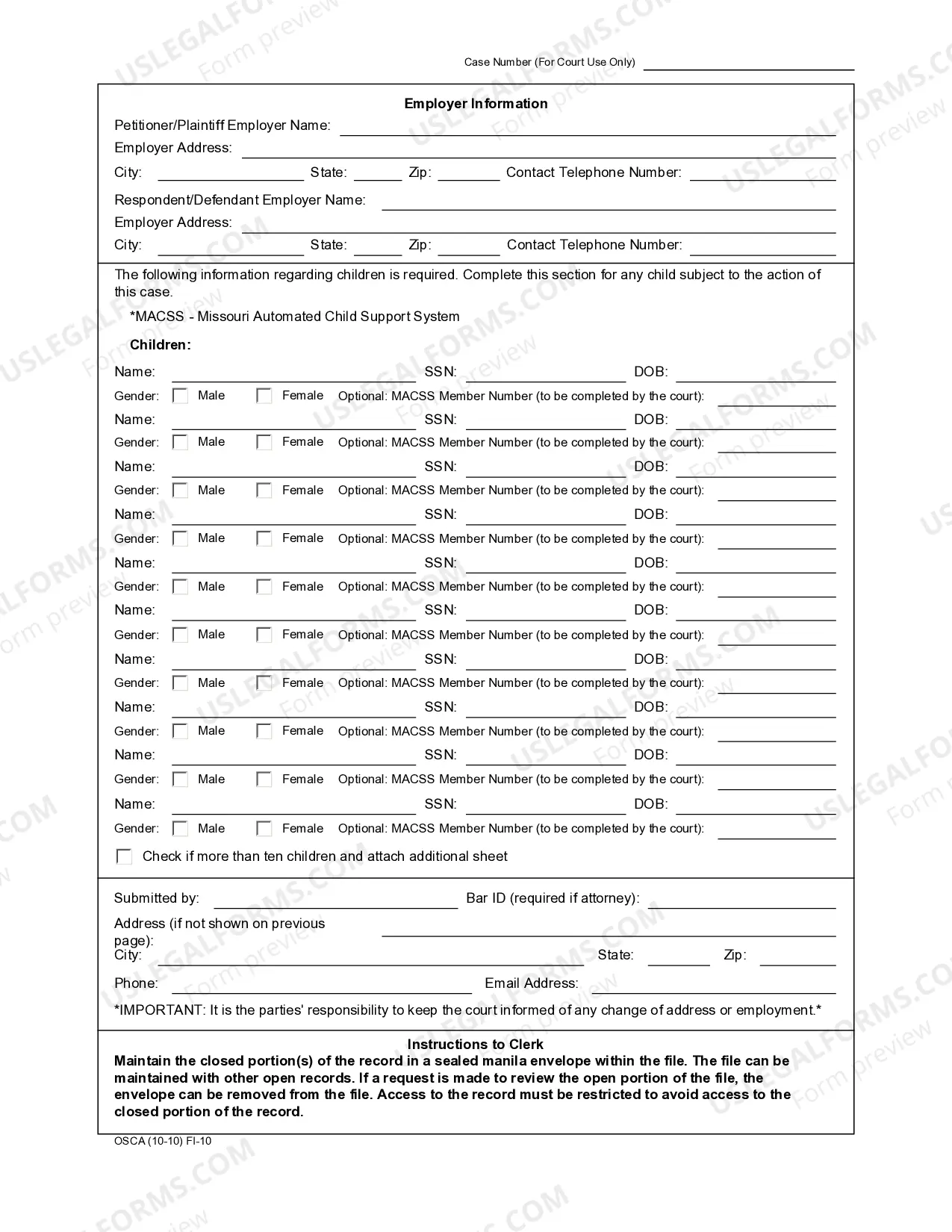 Preview Confidential Case Filing Information Sheet - Domestic Relations Cases