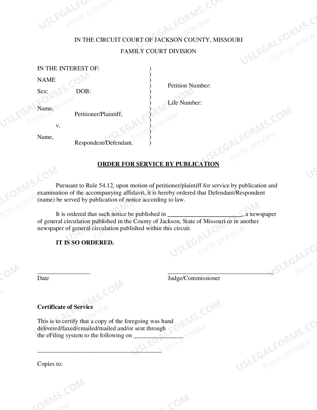 Preview Publication Sample Affidavit, Order, and Notice in Juvenile & Adoption Cases