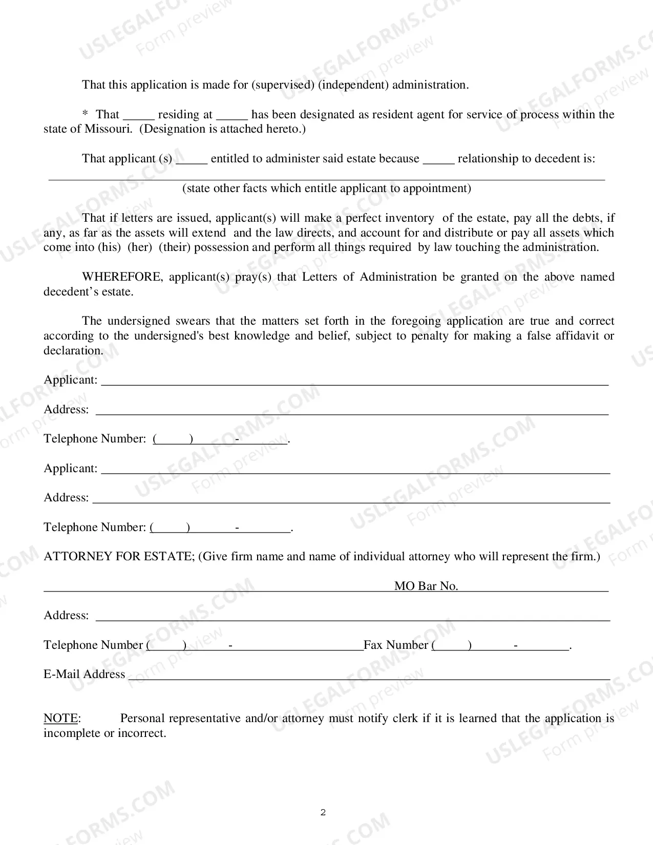 Preview Application For Letters of Administration