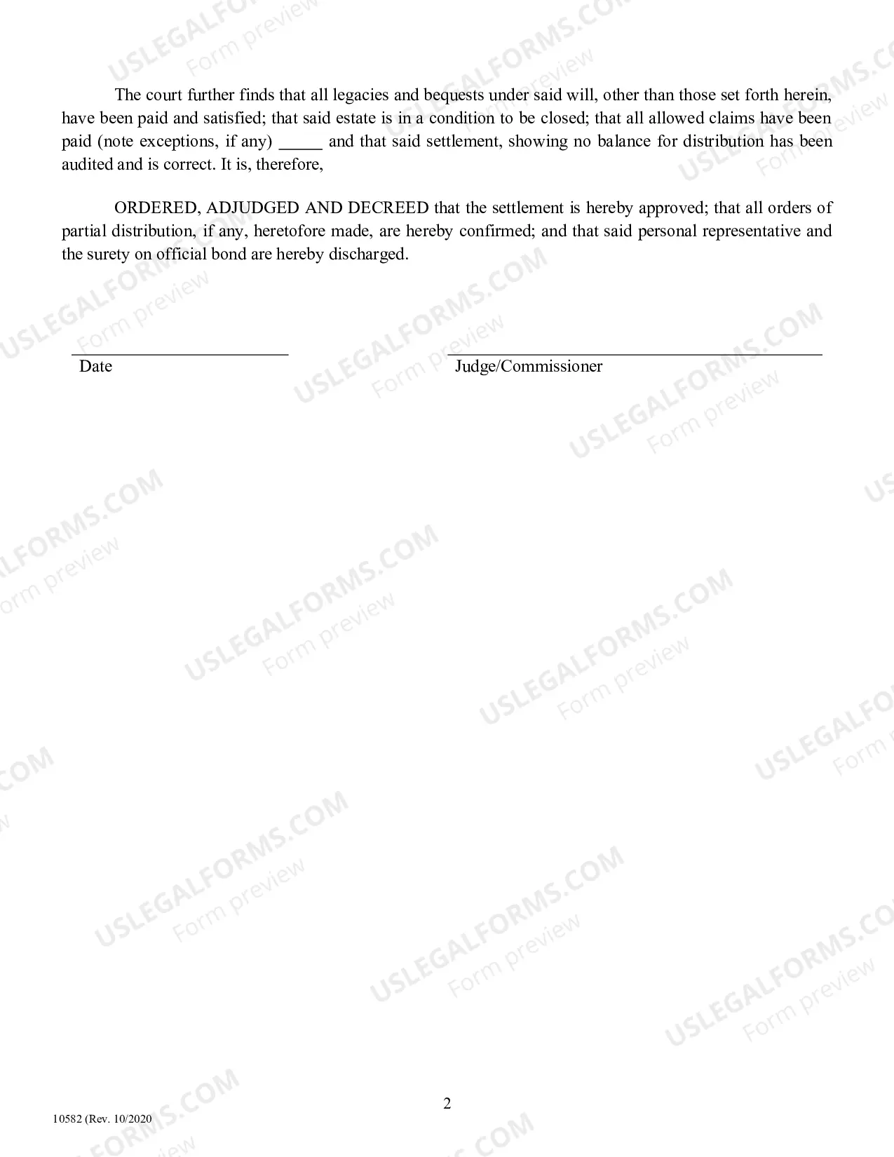 Preview Final Settlement Approved - Finding and Judgment of Succession -Judgment of Discharge