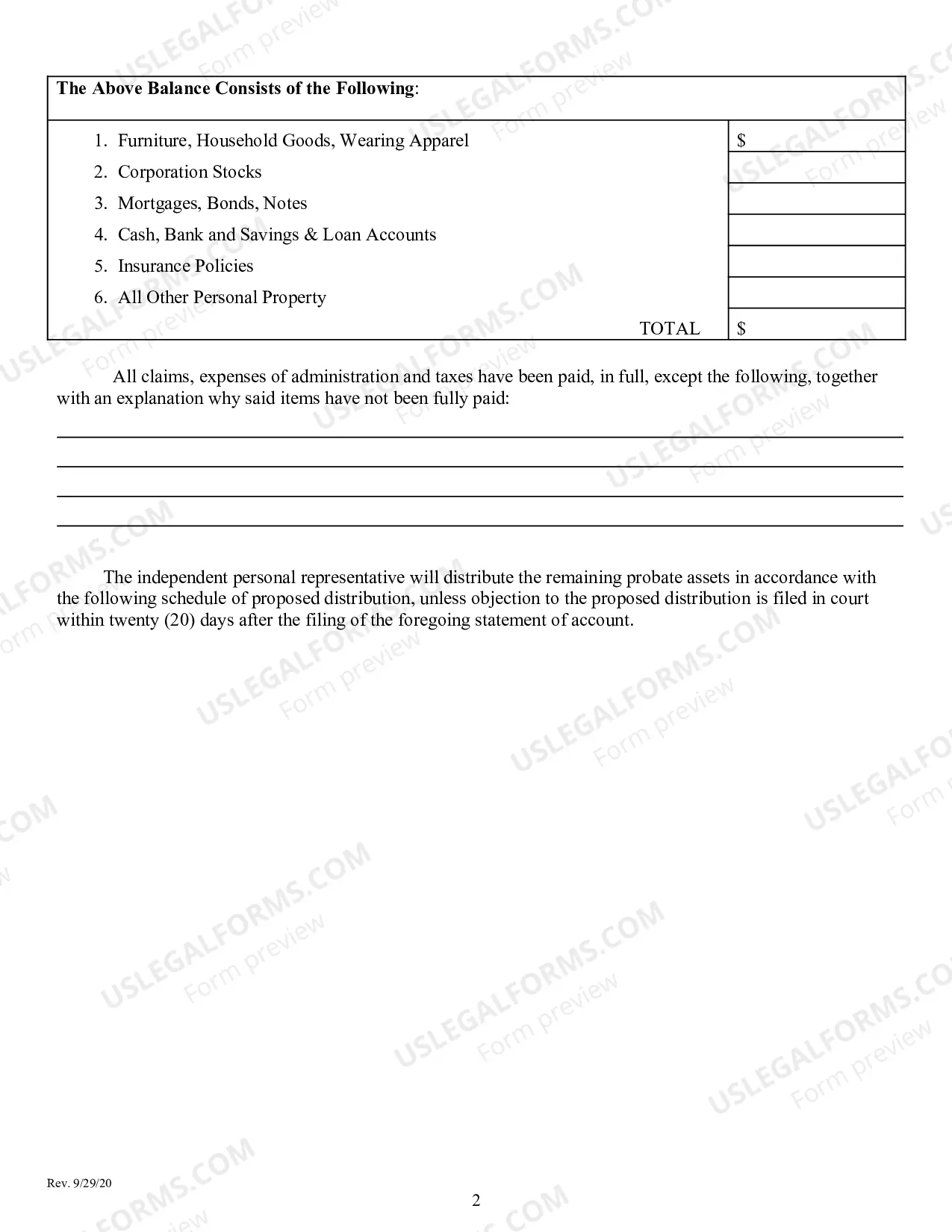 Preview Schedule of Proposed Distribution