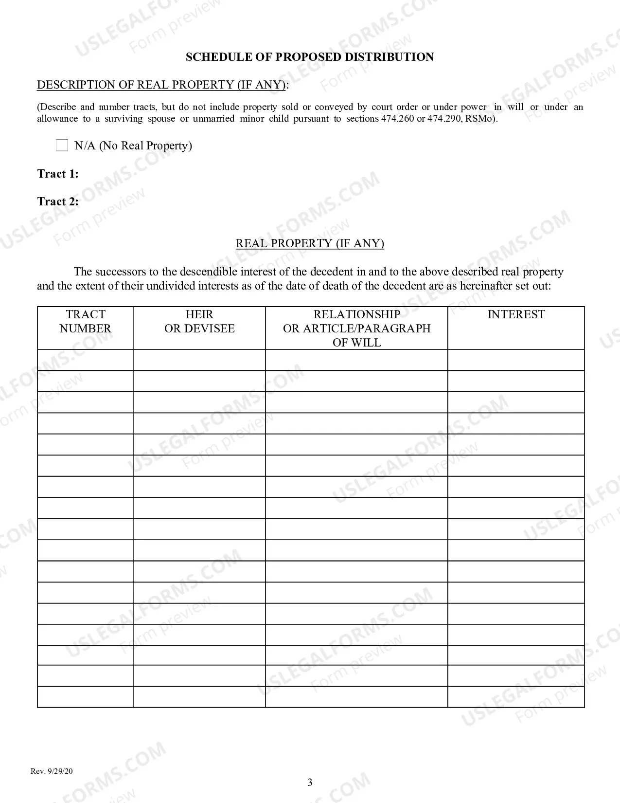 Preview Schedule of Proposed Distribution