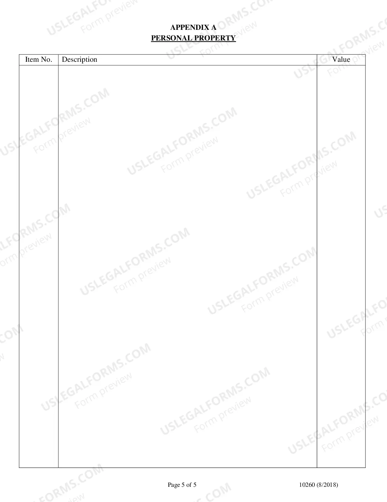 Preview Inventory of Property - Fillable