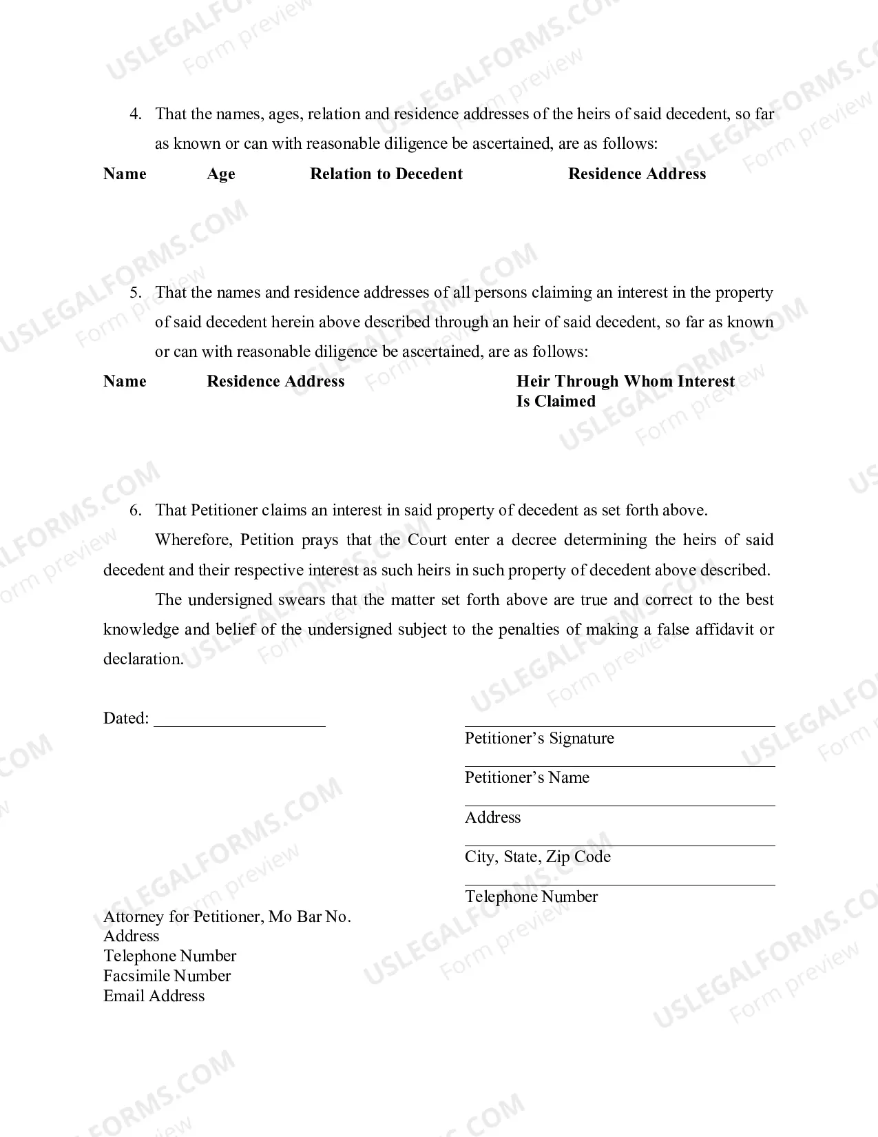 Preview Petition for Determination of Heirship (Sec. 473.633 RSMo) - Word