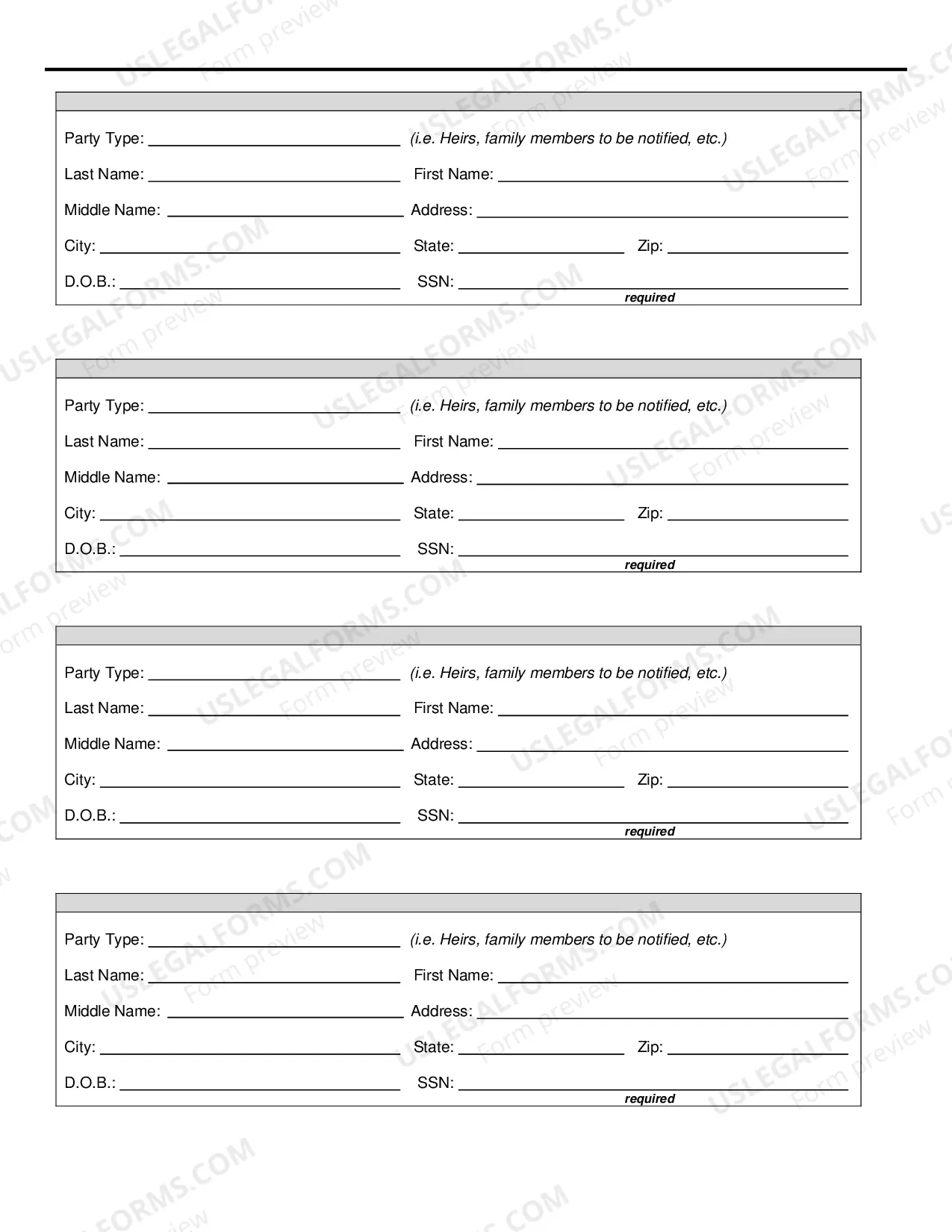 Preview Probate Party Information Sheet