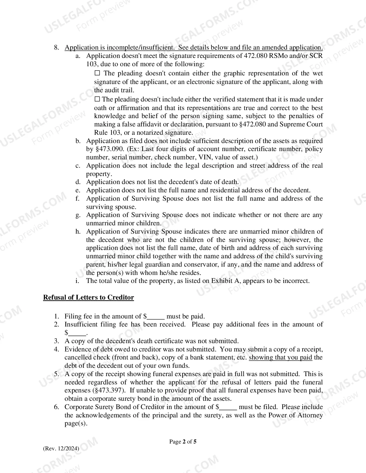 Preview Abbreviated Matters Checklist