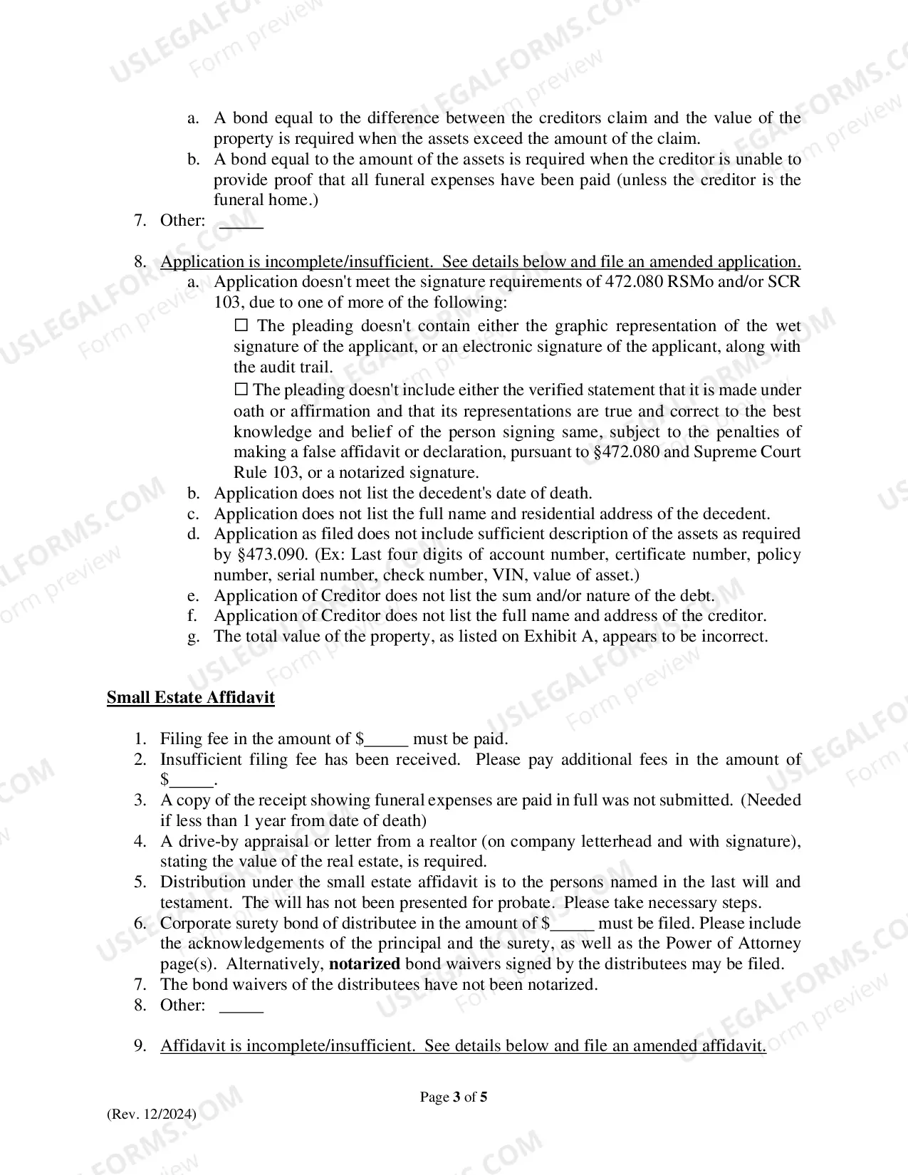 Preview Abbreviated Matters Checklist