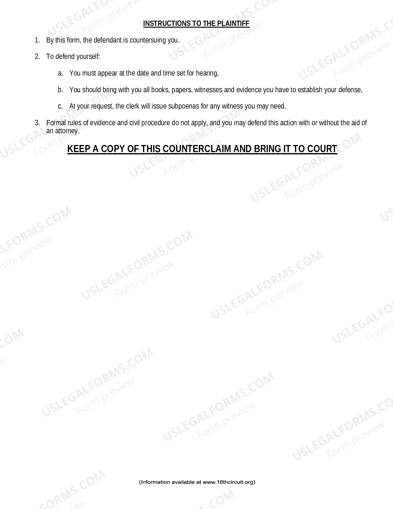 Preview Small Claims Counterclaim Petition