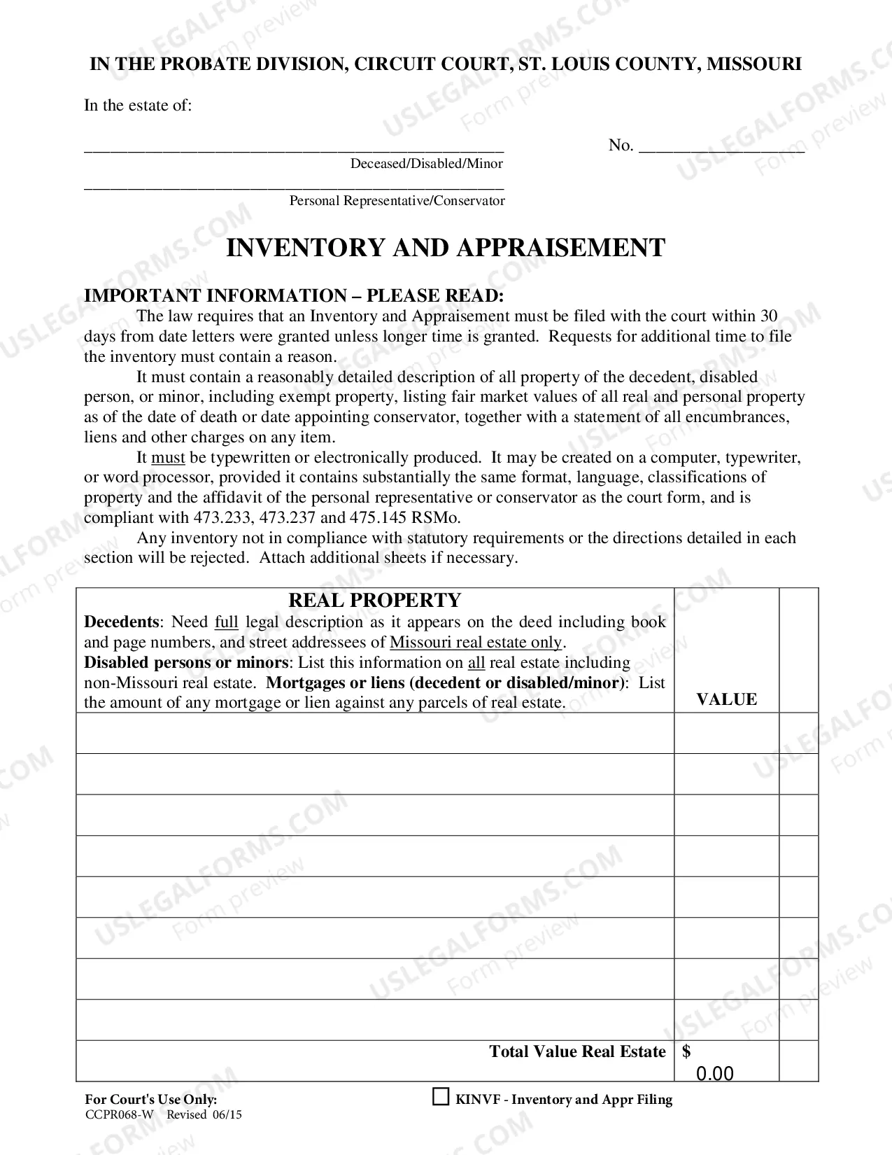 Preview Inventory and Appraisement