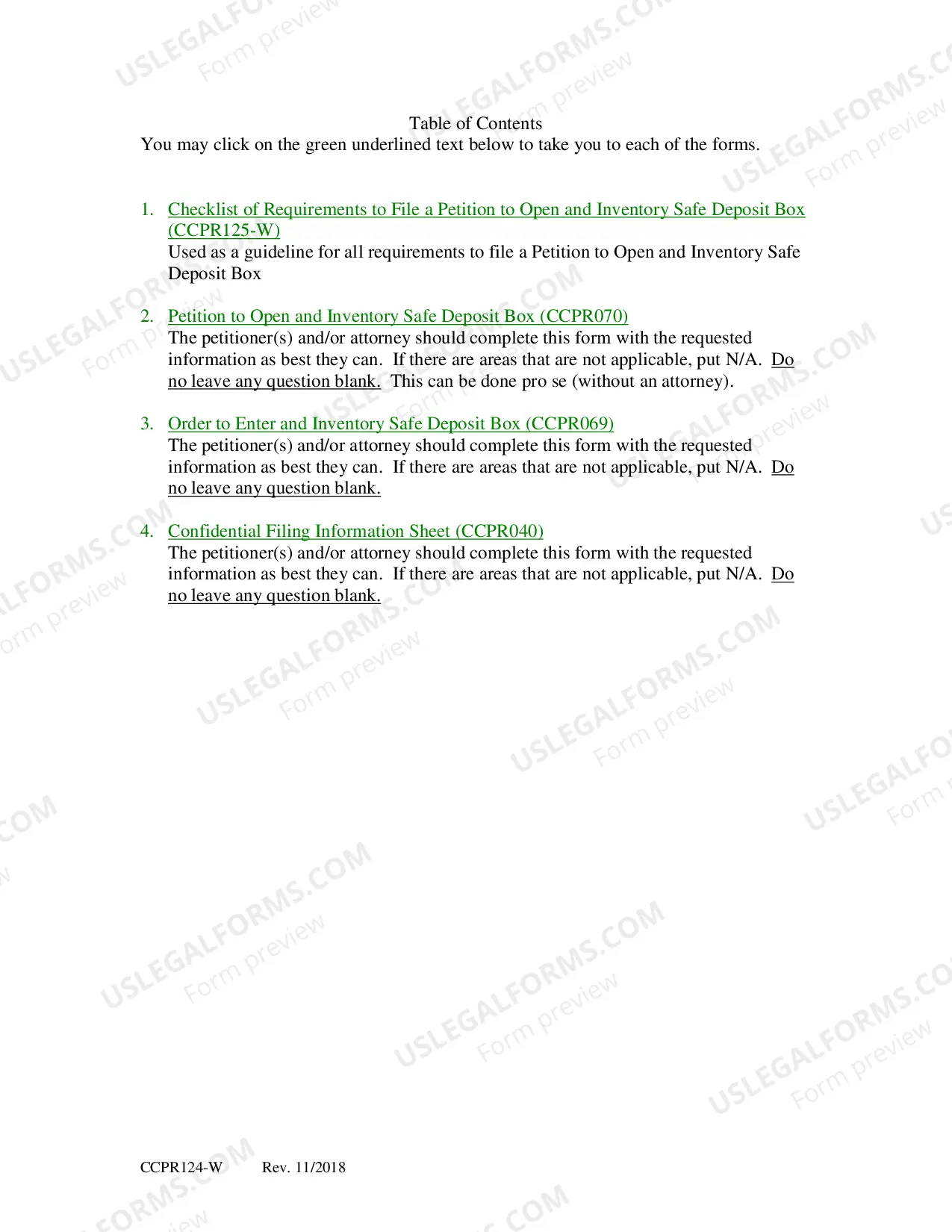 Preview Order To Enter and Inventory Safe Deposit Box