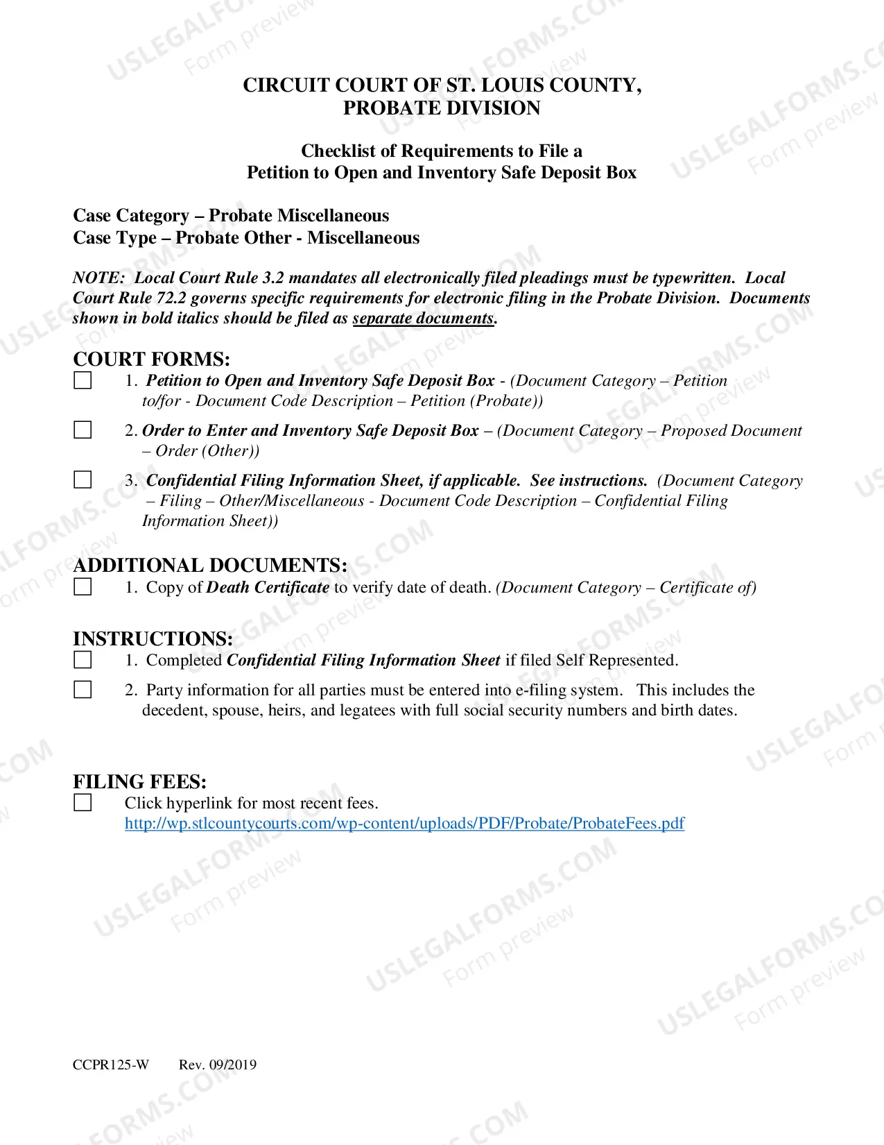 Preview Order To Enter and Inventory Safe Deposit Box