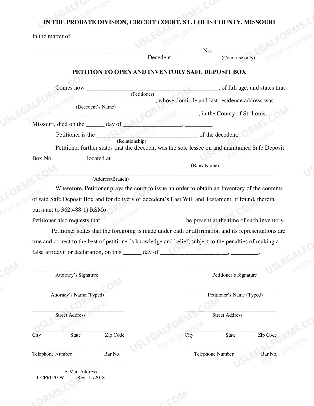 Preview Order To Enter and Inventory Safe Deposit Box