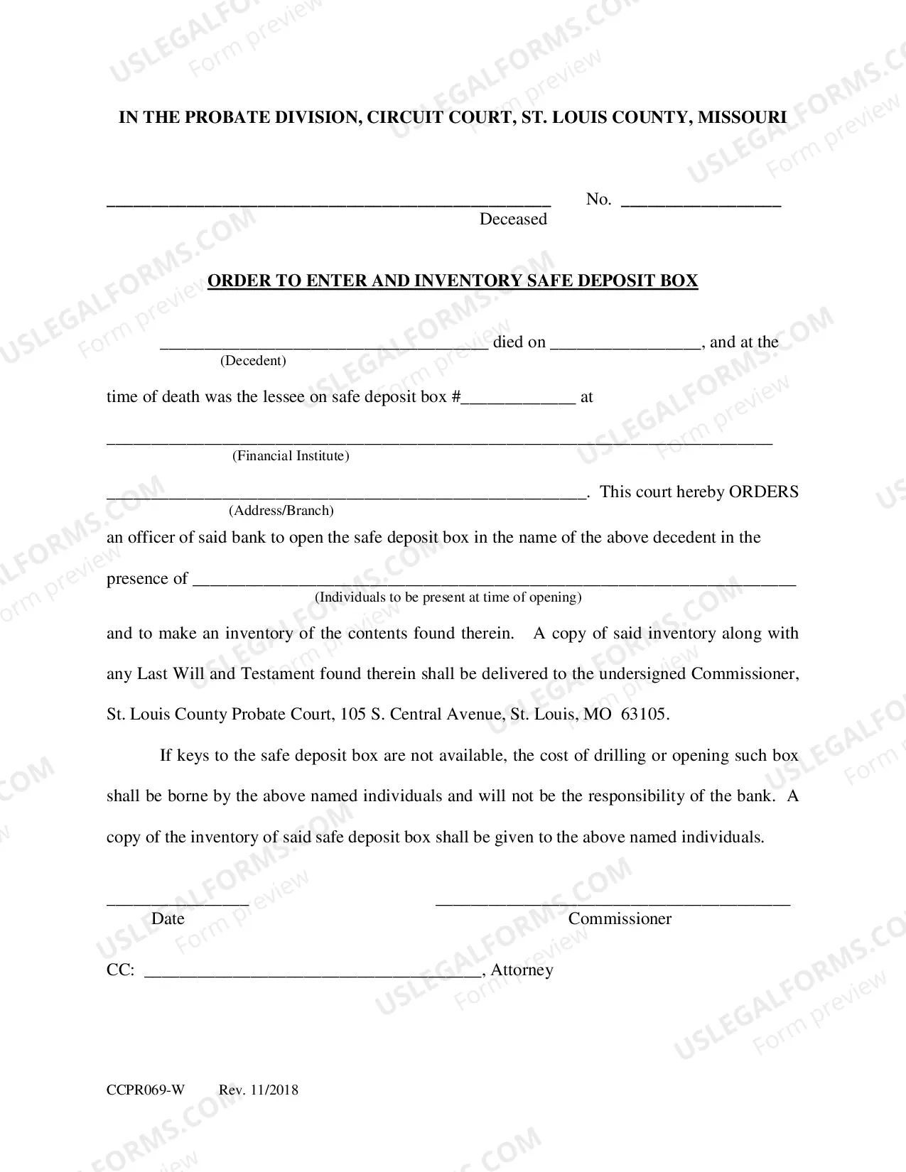 Preview Order To Enter and Inventory Safe Deposit Box