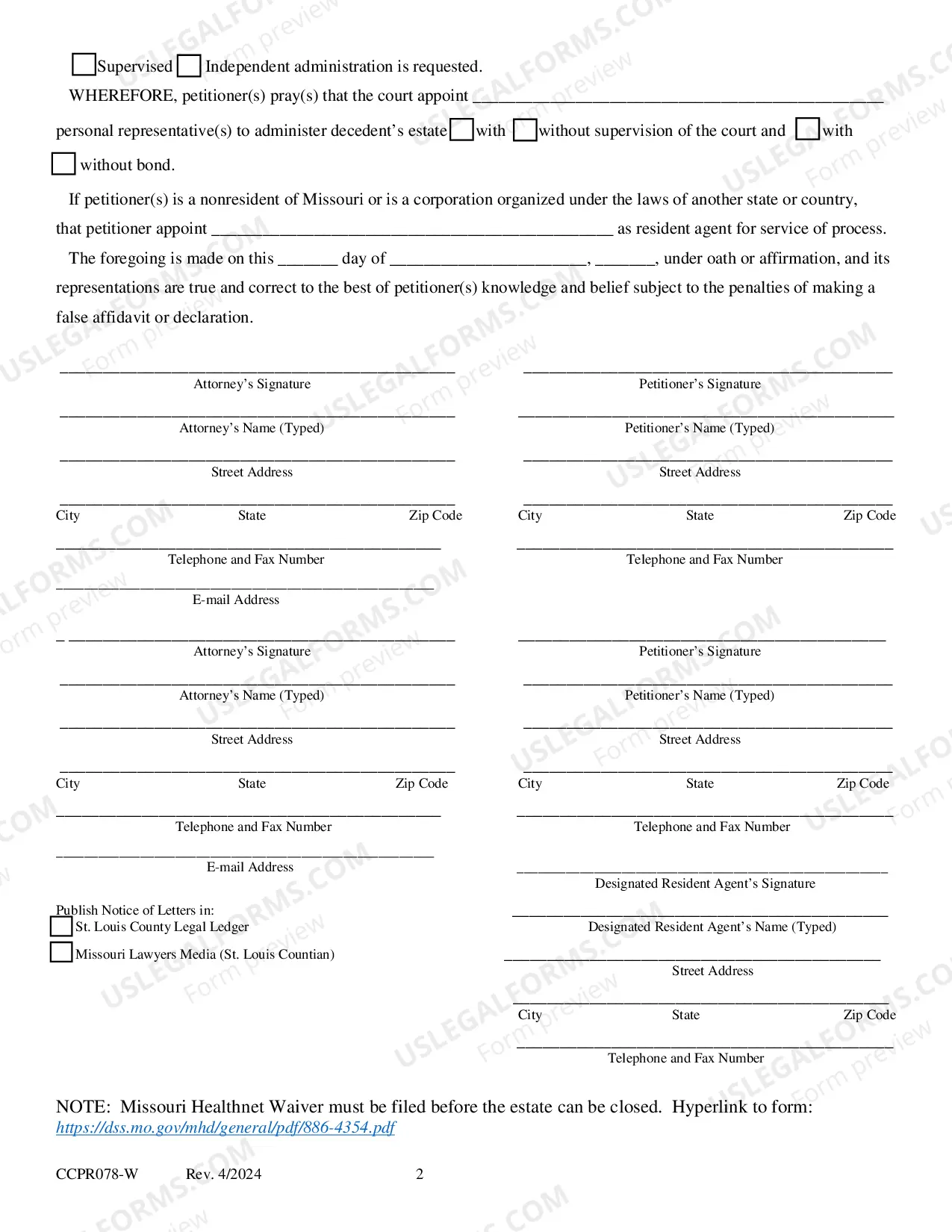 Preview Petition For Letters of Administration, Cum Testamento Annexo (C.T.A.)