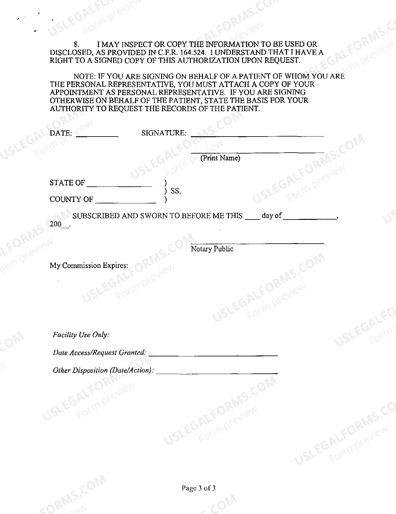 Preview Authorization For Release of Medical Information Or Individual Access To Information