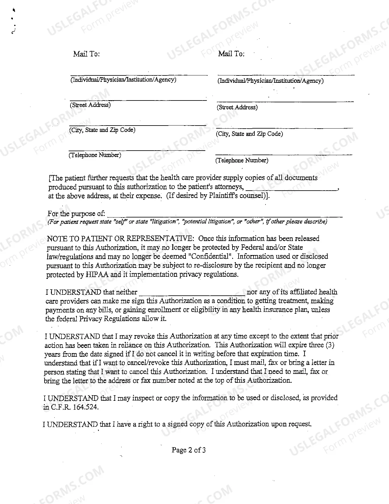 Preview Authorization For Release of Psychotherapy Notes