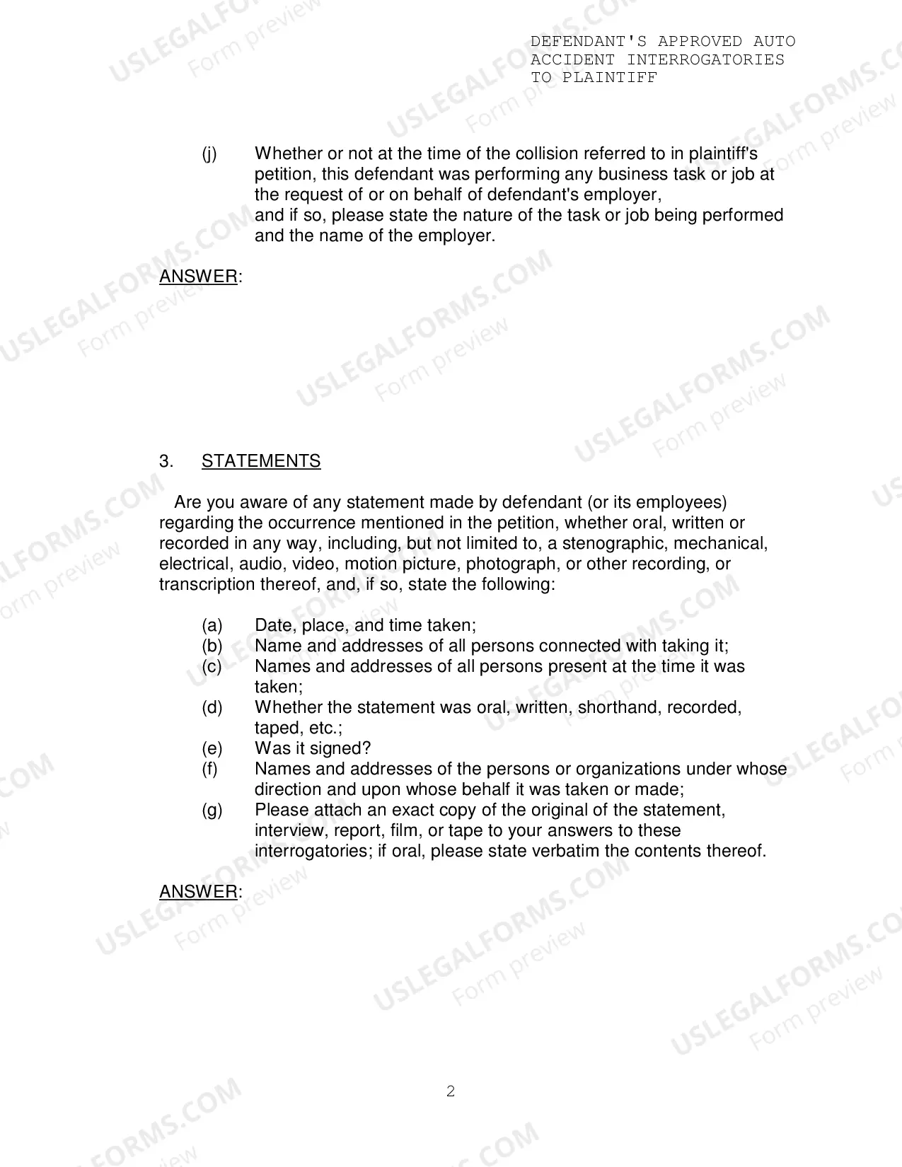 Preview Defendants Approved Auto Accident Interrogatories To Plaintiff