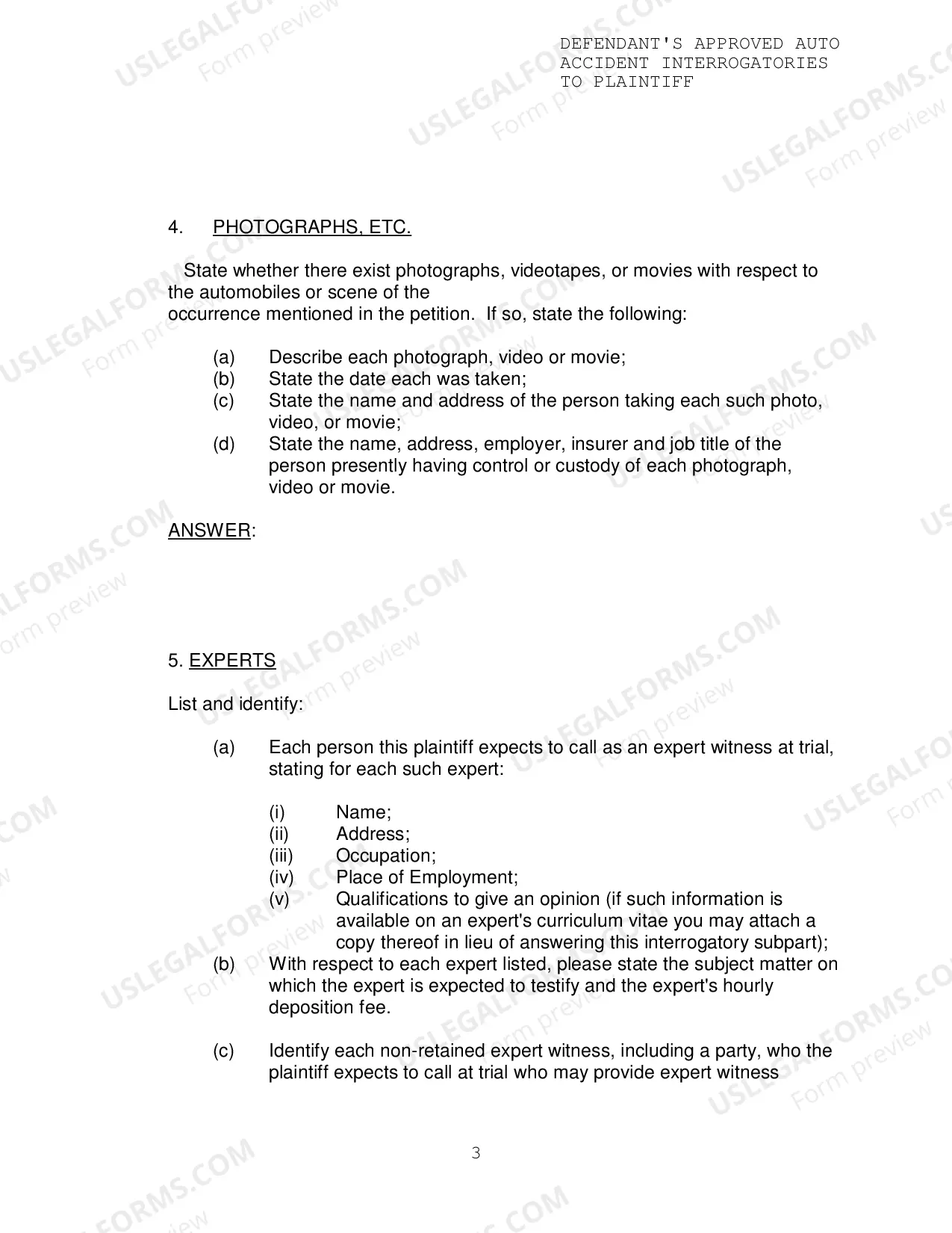 Preview Defendants Approved Auto Accident Interrogatories To Plaintiff