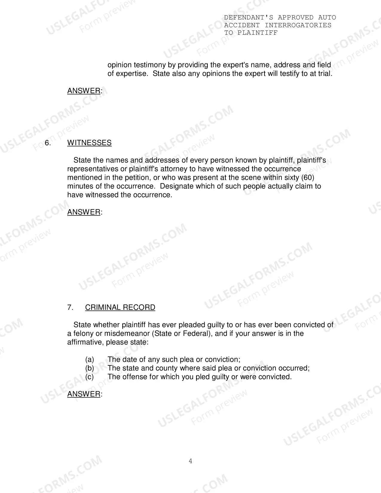 Preview Defendants Approved Auto Accident Interrogatories To Plaintiff