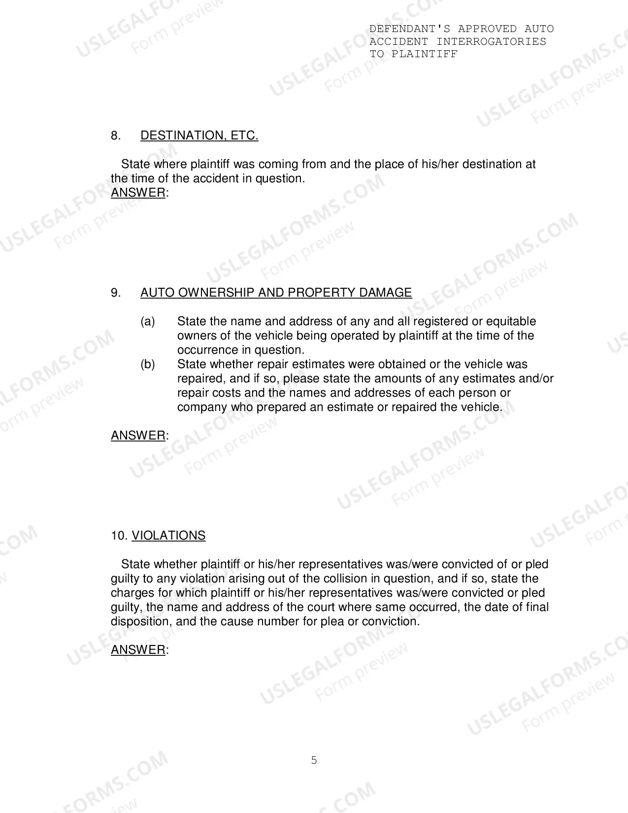 Preview Defendants Approved Auto Accident Interrogatories To Plaintiff