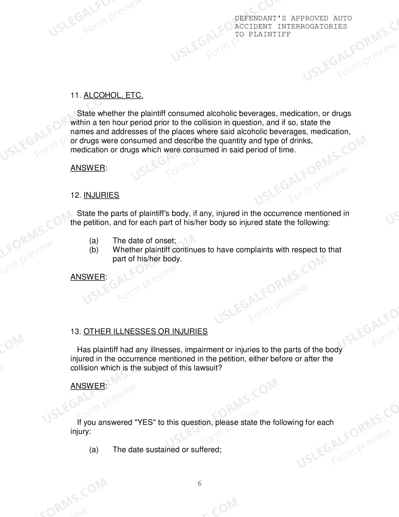 Preview Defendants Approved Auto Accident Interrogatories To Plaintiff