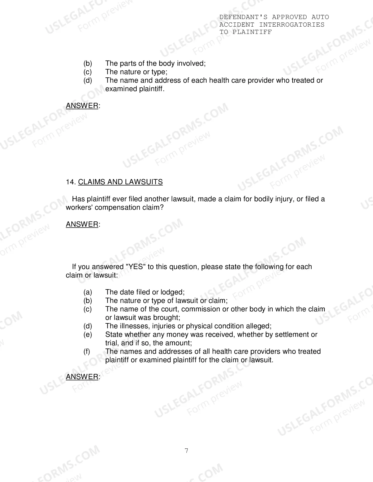 Preview Defendants Approved Auto Accident Interrogatories To Plaintiff