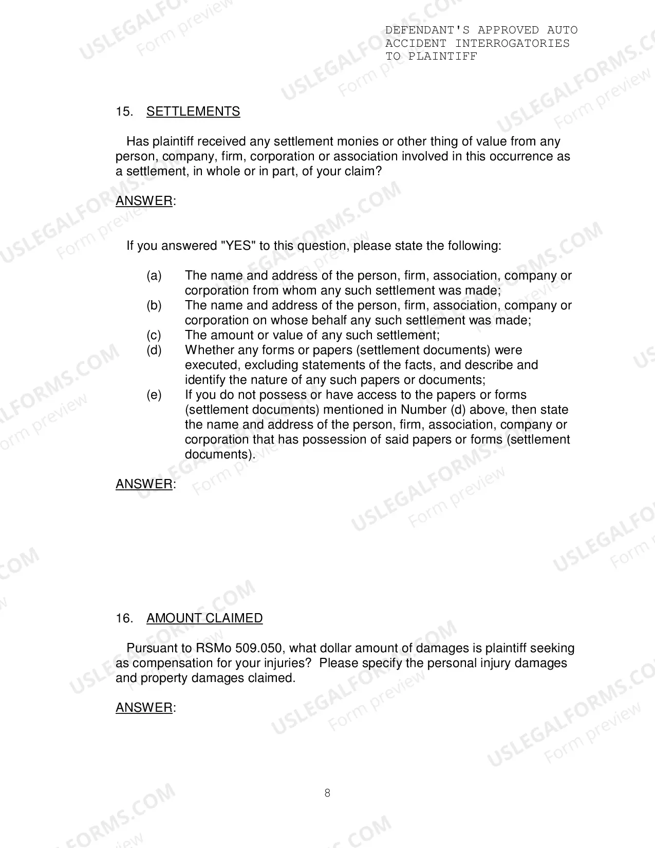 Preview Defendants Approved Auto Accident Interrogatories To Plaintiff