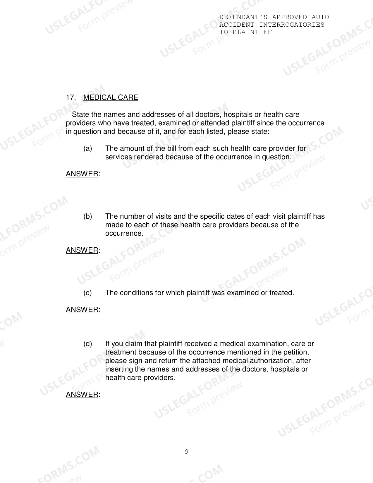 Preview Defendants Approved Auto Accident Interrogatories To Plaintiff
