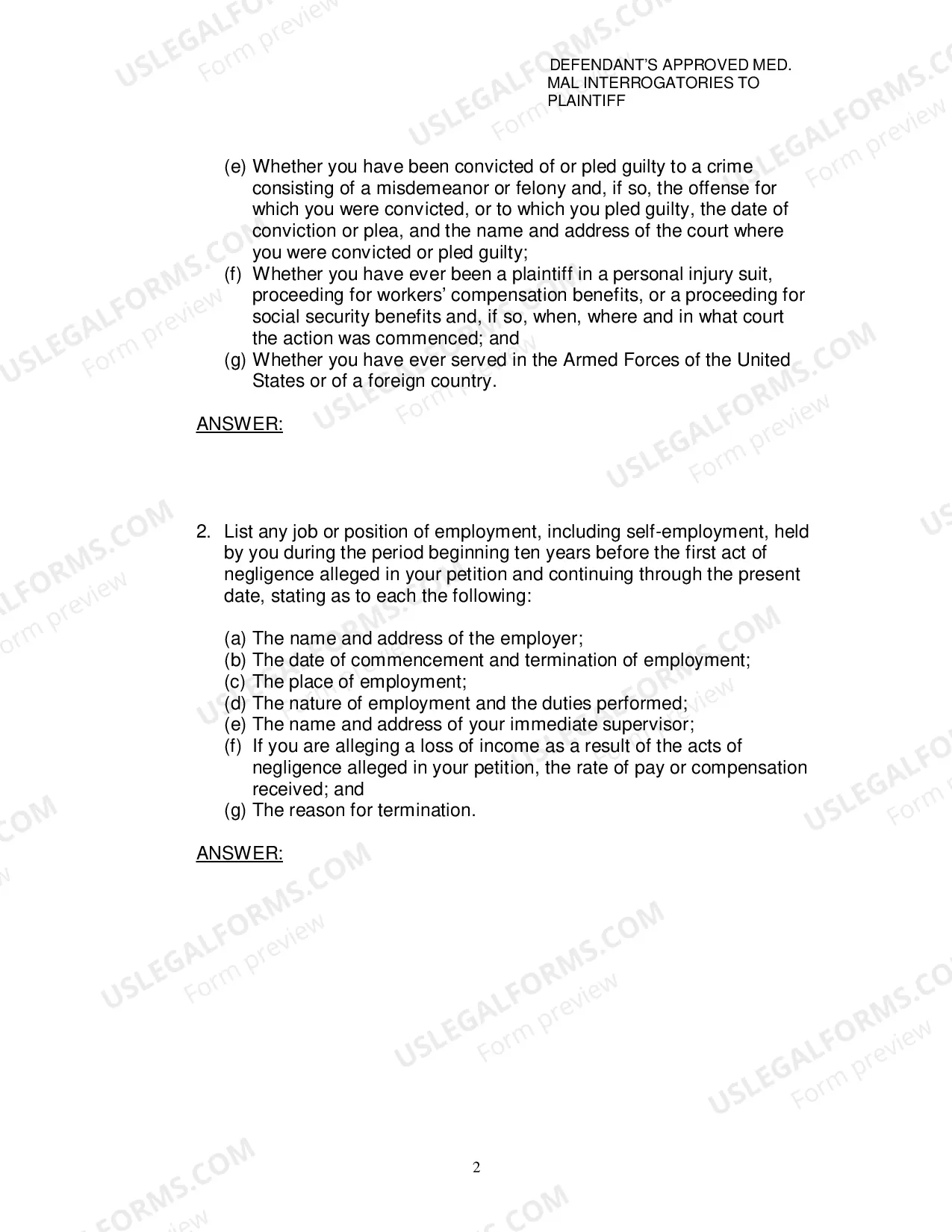 Preview Defendants Approved Medical Malpractice Interrogatories To Plaintiff